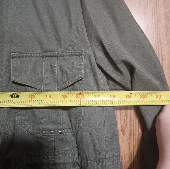 Democracy Womens Military Boho Jacket Studded Cargo Lace Back 100% Cotton! - Picture 7 of 8